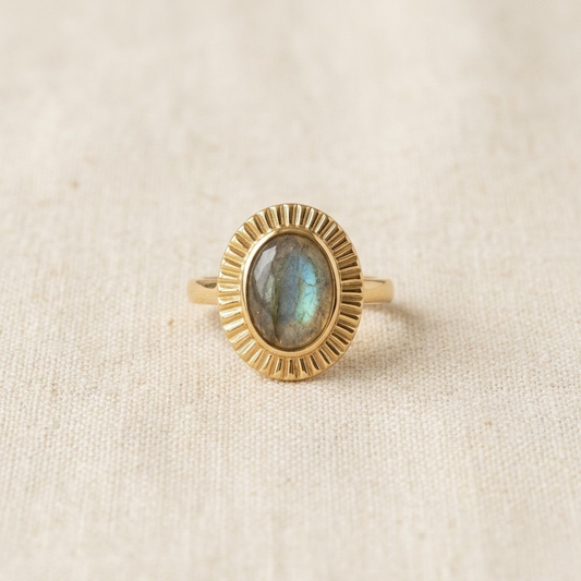 Anillo Boho de Labradorita Genuina