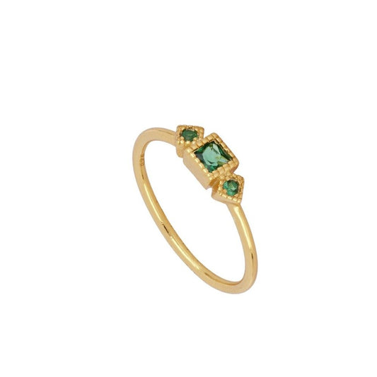 Anillo Tres Cuadrados Turmalina Verde